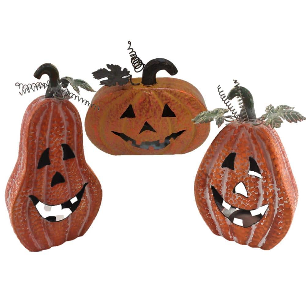 17.5 in. Tall Metal Jack-O-Lantern Halloween Yard Decoration (Set of 3) - Hercitys