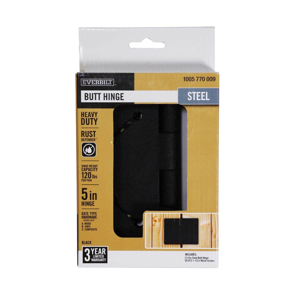 5 in. Black Heavy-Duty Butt Hinge with Rust Defender - Hercitys