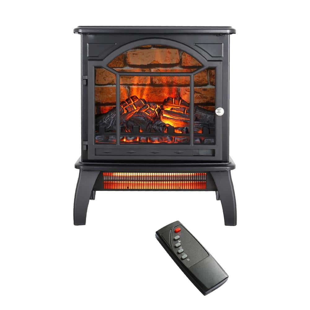 18 in. Freestanding 3D Flame Infrared Quartz Electric Fireplace in Black with Remote Control - Hercitys
