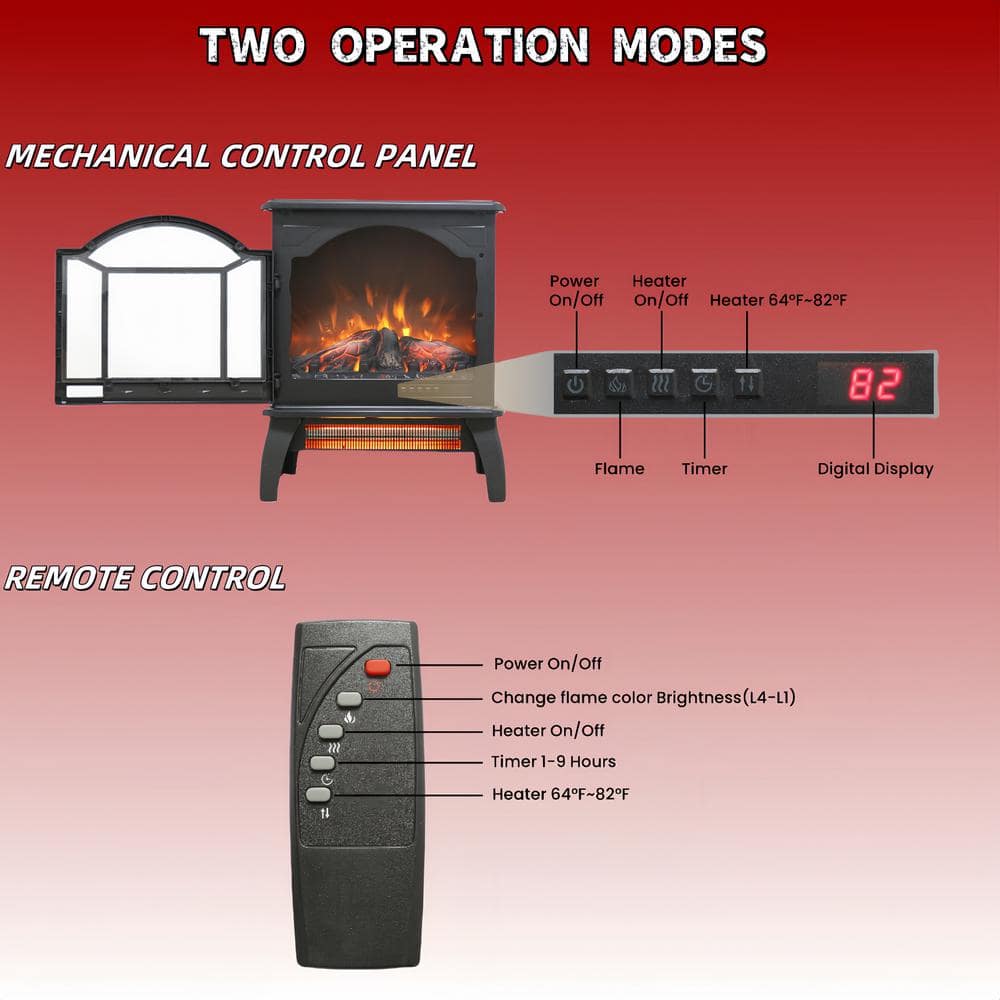 1500-Watt Antique Black 3D Electric Radiant Cabinet Infrared Space Heater with Remote Control and Auto Shut Off - Hercitys