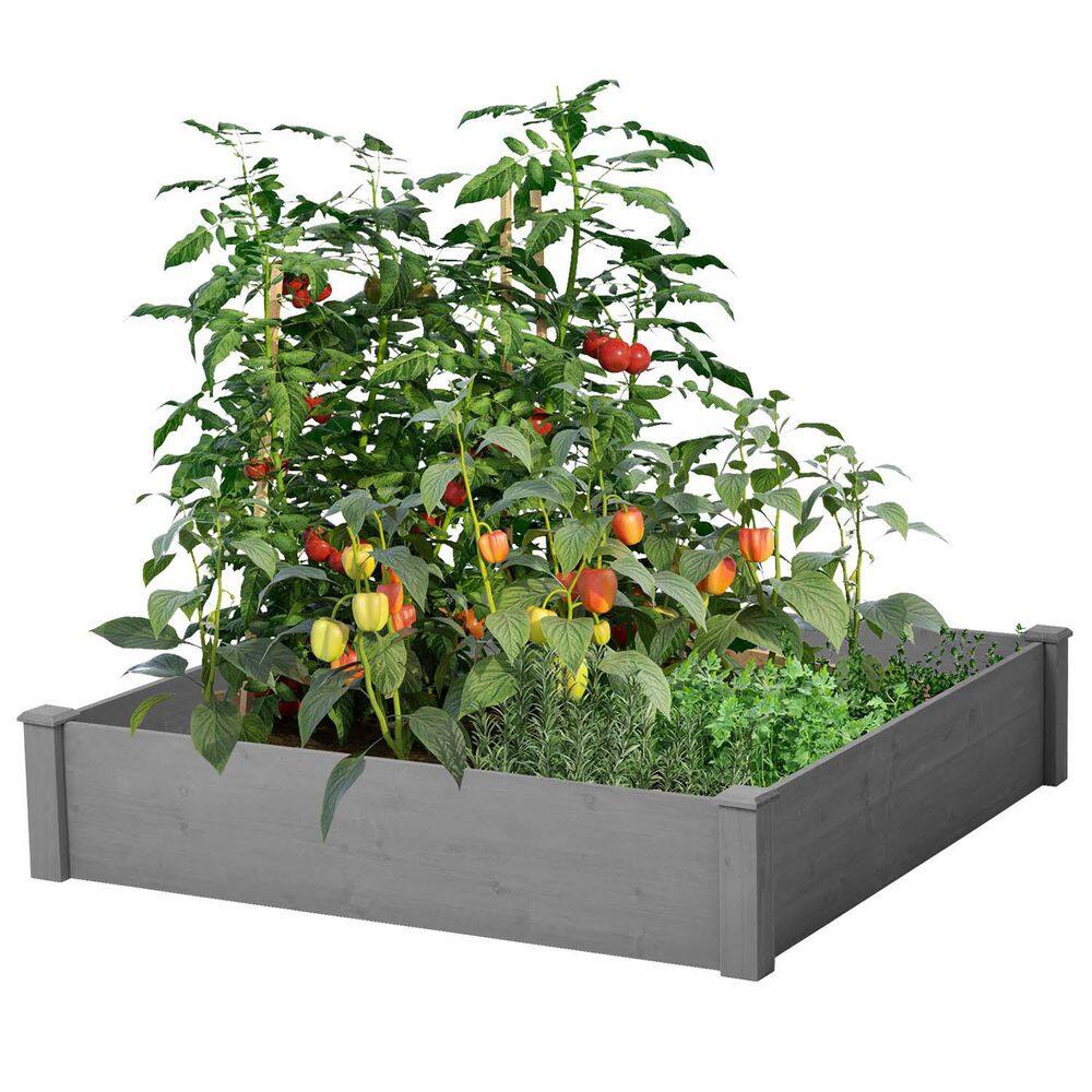 48 x 48 x 10 in. Gray Wood Raised Garden Bed Outdoor Wood Planter Box Over Floor for Vegetables Grass Lawn Yard, Outdoor - Hercitys