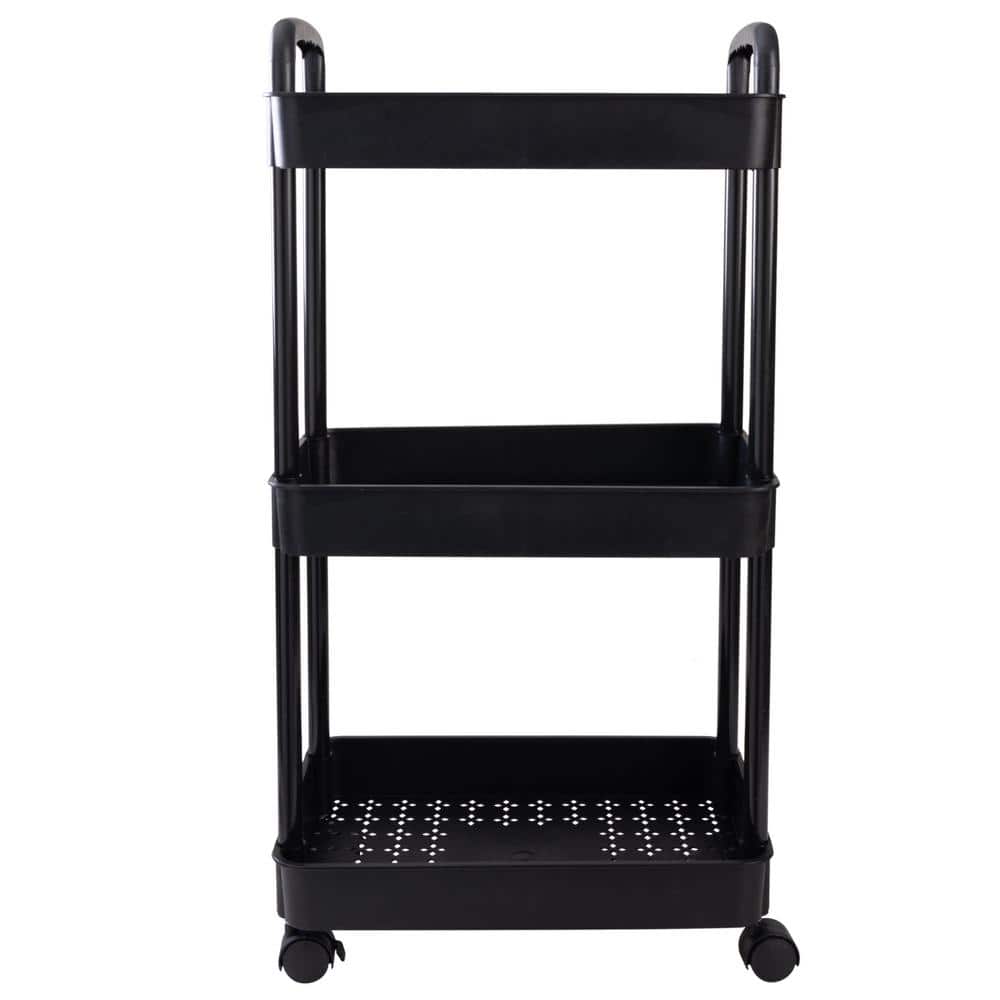 3-Tier Rolling Basket Cart in Black - Hercitys