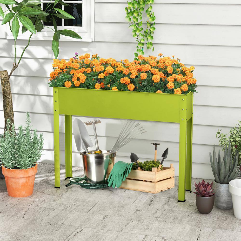 40 in. x 11 in. x 31.5 in. Green Metal Raised Garden Bed with Legs and Drainage Hole - Hercitys