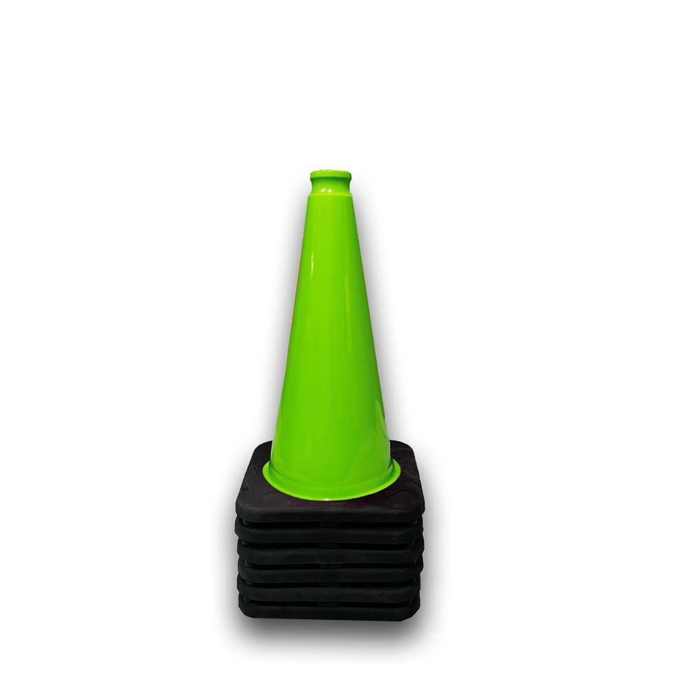 18 in. Lime Green Traffic Cone with Black Base 3 lbs. (6-Pack) - Hercitys
