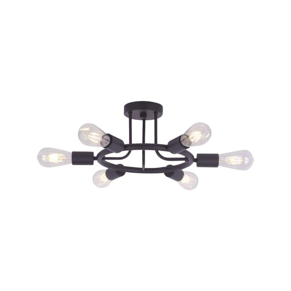 44.5 in. W 10-Light Black Sputnik Chandelier Semi Flush Mount Ceiling Light Fixture, E26, No Bulbs - Hercitys