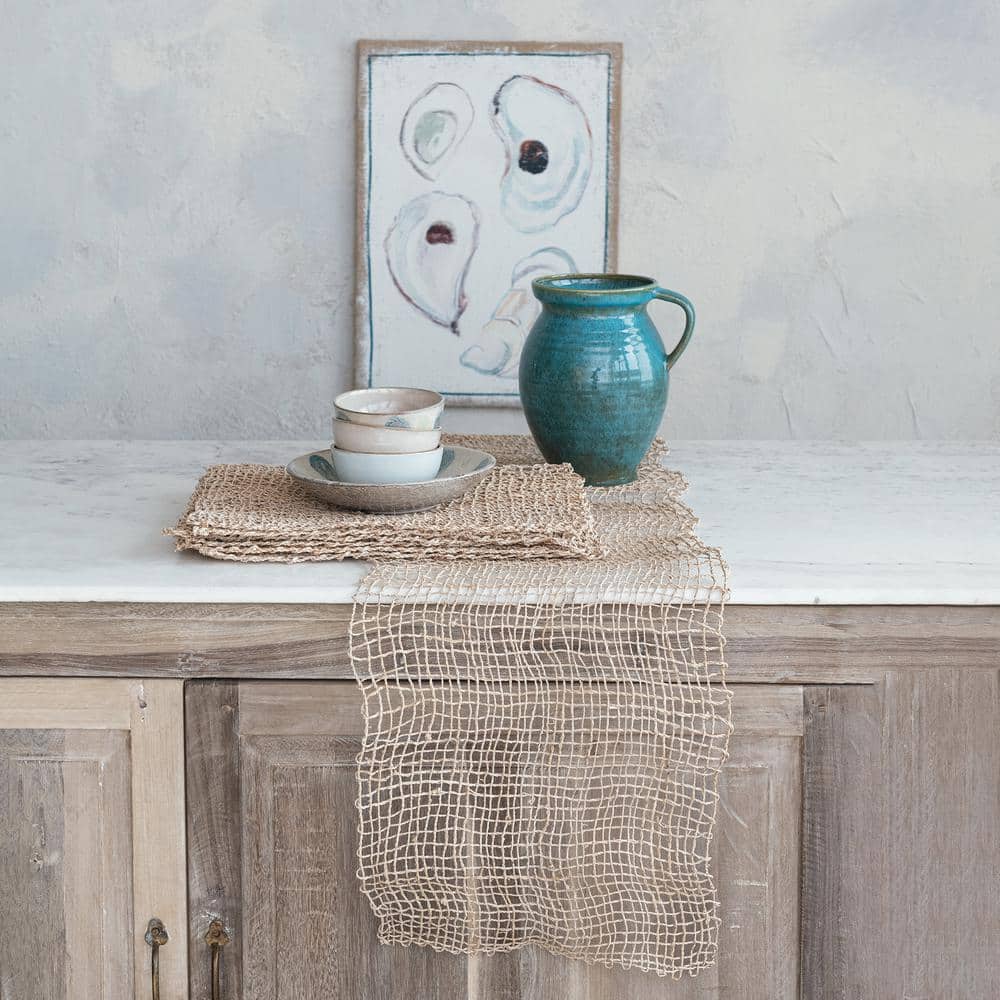 14 in. W x 72 in. L Brown Natural Basketweave Banana Leaf Table Runner - Hercitys