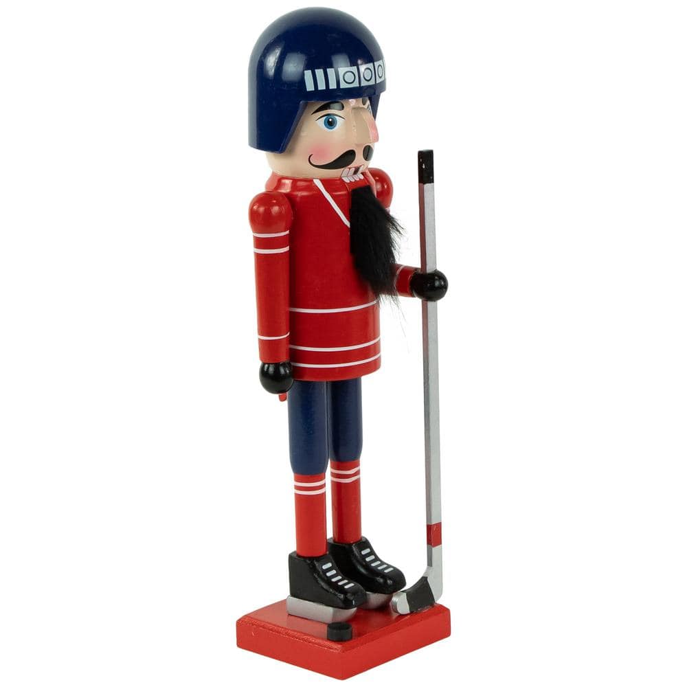 14 in. Blue and Red Wooden Christmas Ice Hockey Player Nutcracker - Hercitys