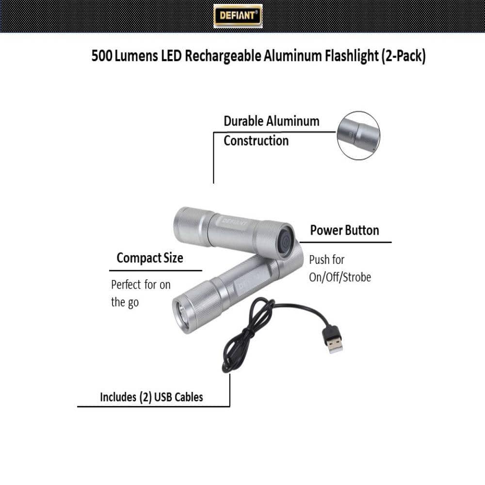 500 Lumens LED Rechargeable Aluminum Flashlight (2-Pack) - Hercitys