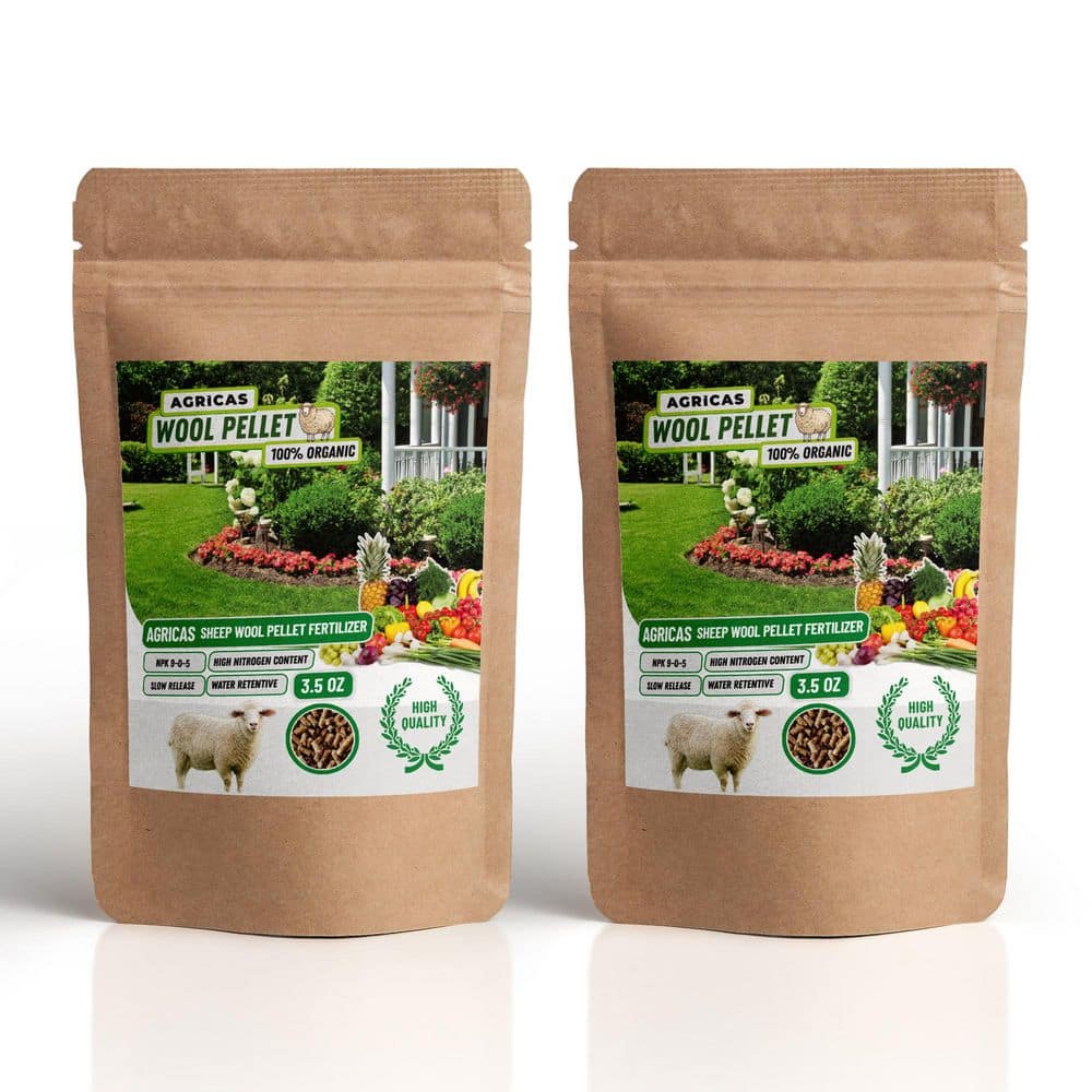 0.44 lb Organic Granular Fertilizer – 100% Sheep Wool, 9-0-5 NPK, Slow Release, Water-Retentive (3.5 oz./Pack, 2-Pack) - Hercitys