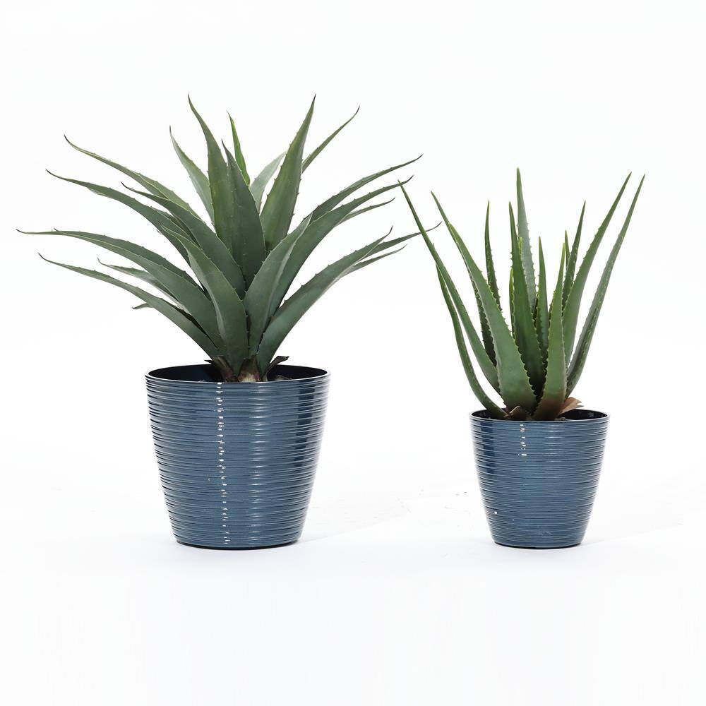 11.02 in. W x 10.04 in. H Marine Blue Tapered Round Tropical Plastic Planters Set (2-Piece) - Hercitys