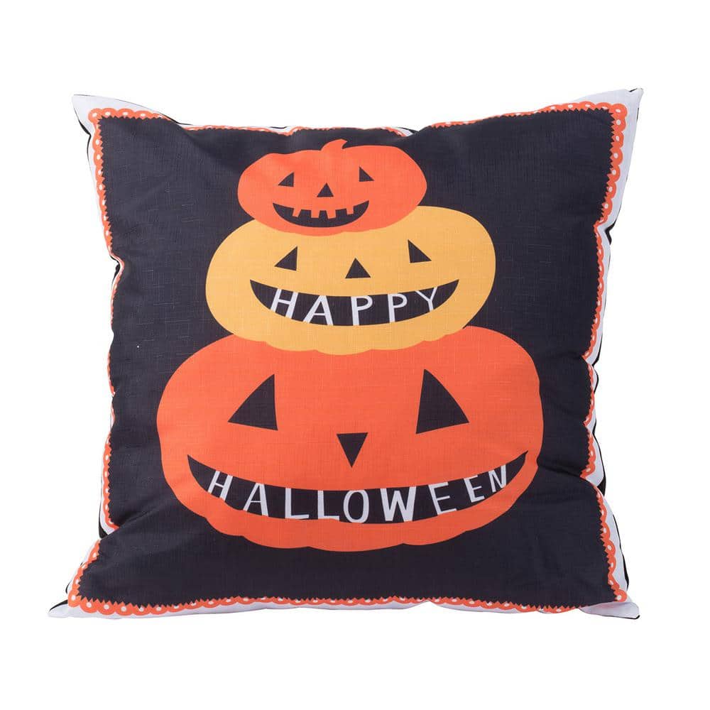 20 in. x 20 in. Halloween Pumpkin Throw Pillow for Seasonal Home Decor, Tabletop or Shelf Display, Centerpiece, Orange - Hercitys