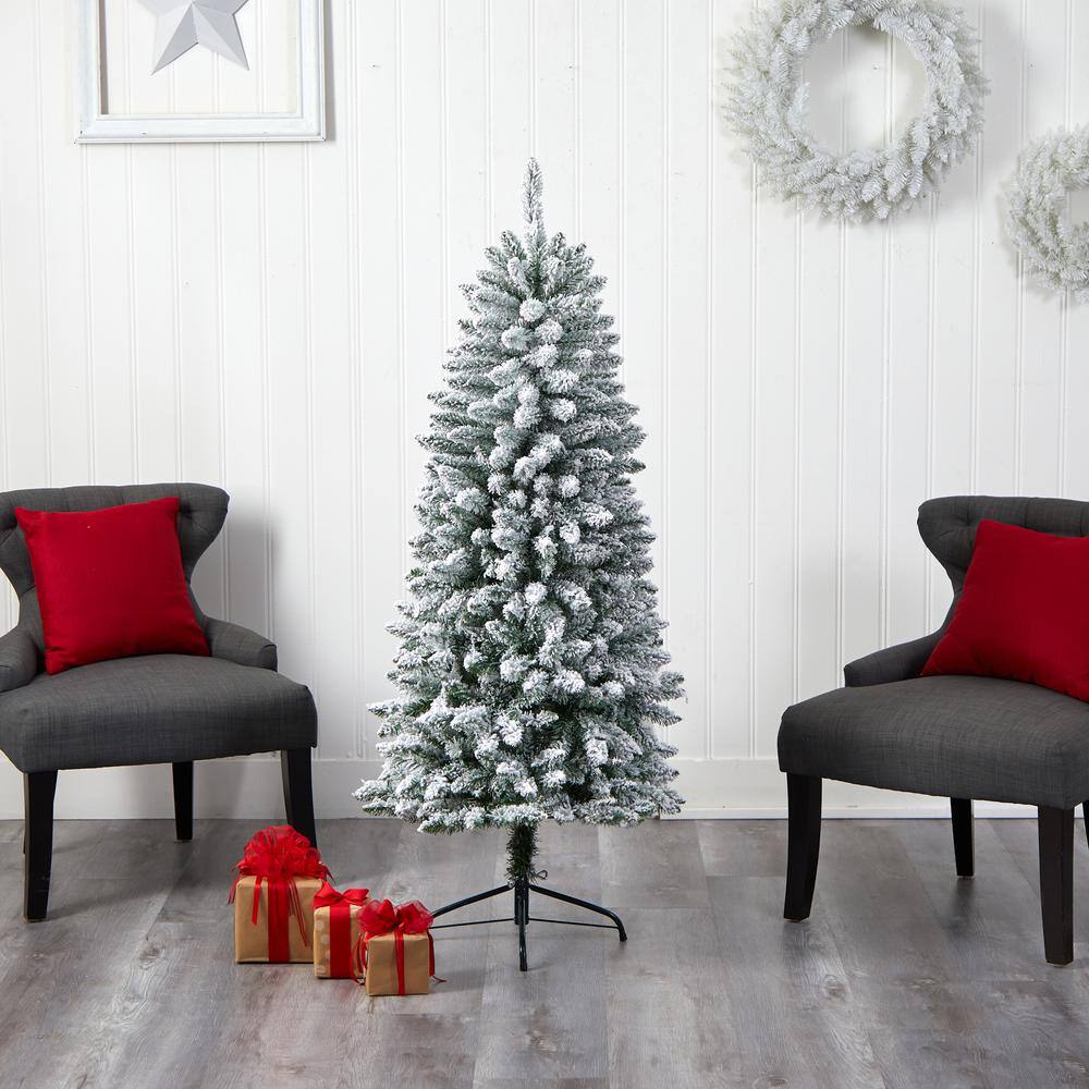 5 ft. Pre-Lit LED Slim Flocked Montreal Fir Artificial Christmas Tree with 150 Warm White Lights - Hercitys