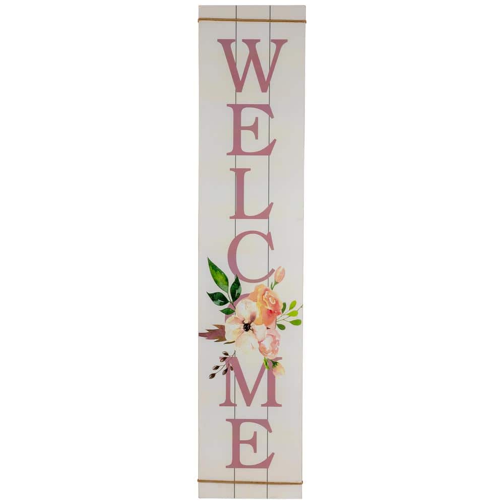 48.5 in. Floral “Welcome” Wooden Spring Porch Board Sign Decoration - Hercitys
