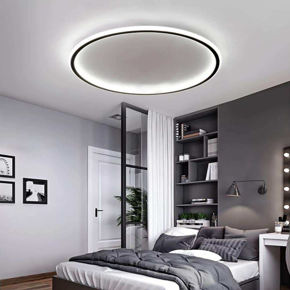 20 in. 1-Light Modern Simple Geometry Black LED Flush Mount Ceiling Light - Hercitys