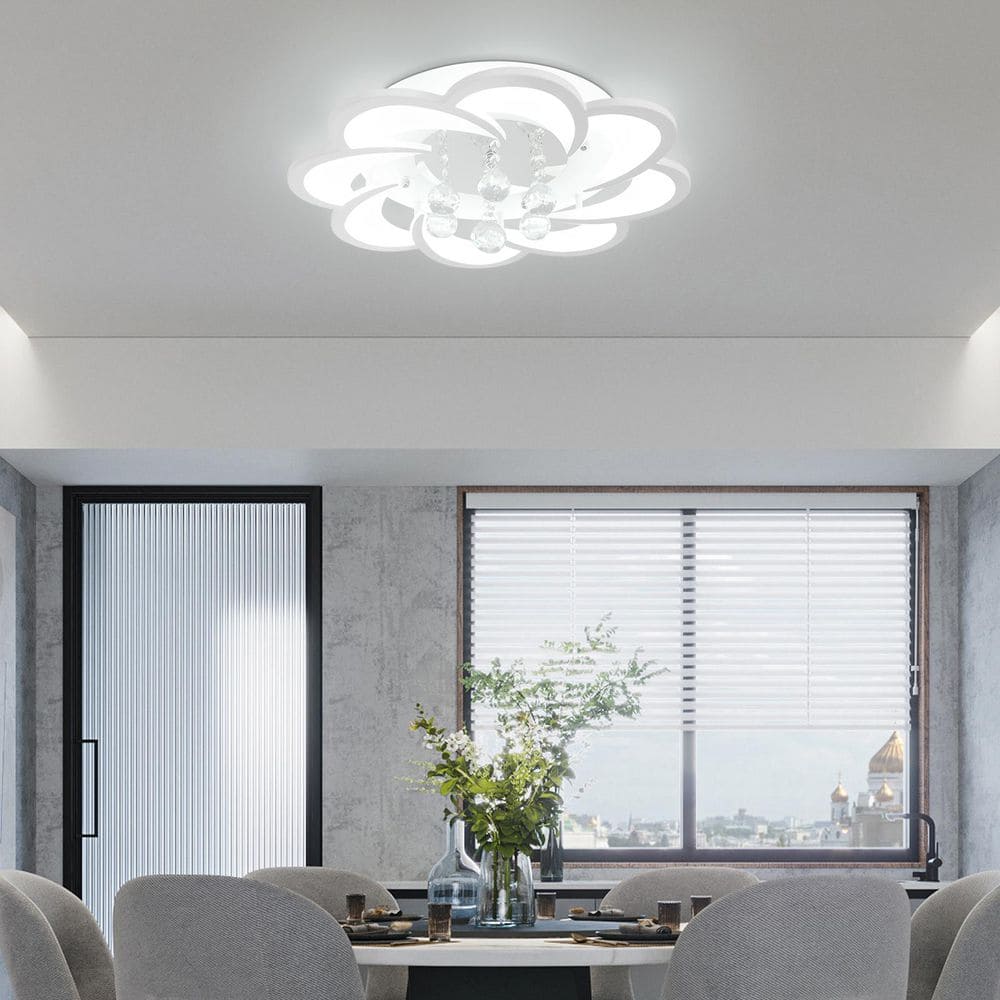 20.47 in. 1- Light White Modern Flower Shape LED Semi-Flush Mount Ceiling Light with Acrylic Shade (Cool Light) - Hercitys