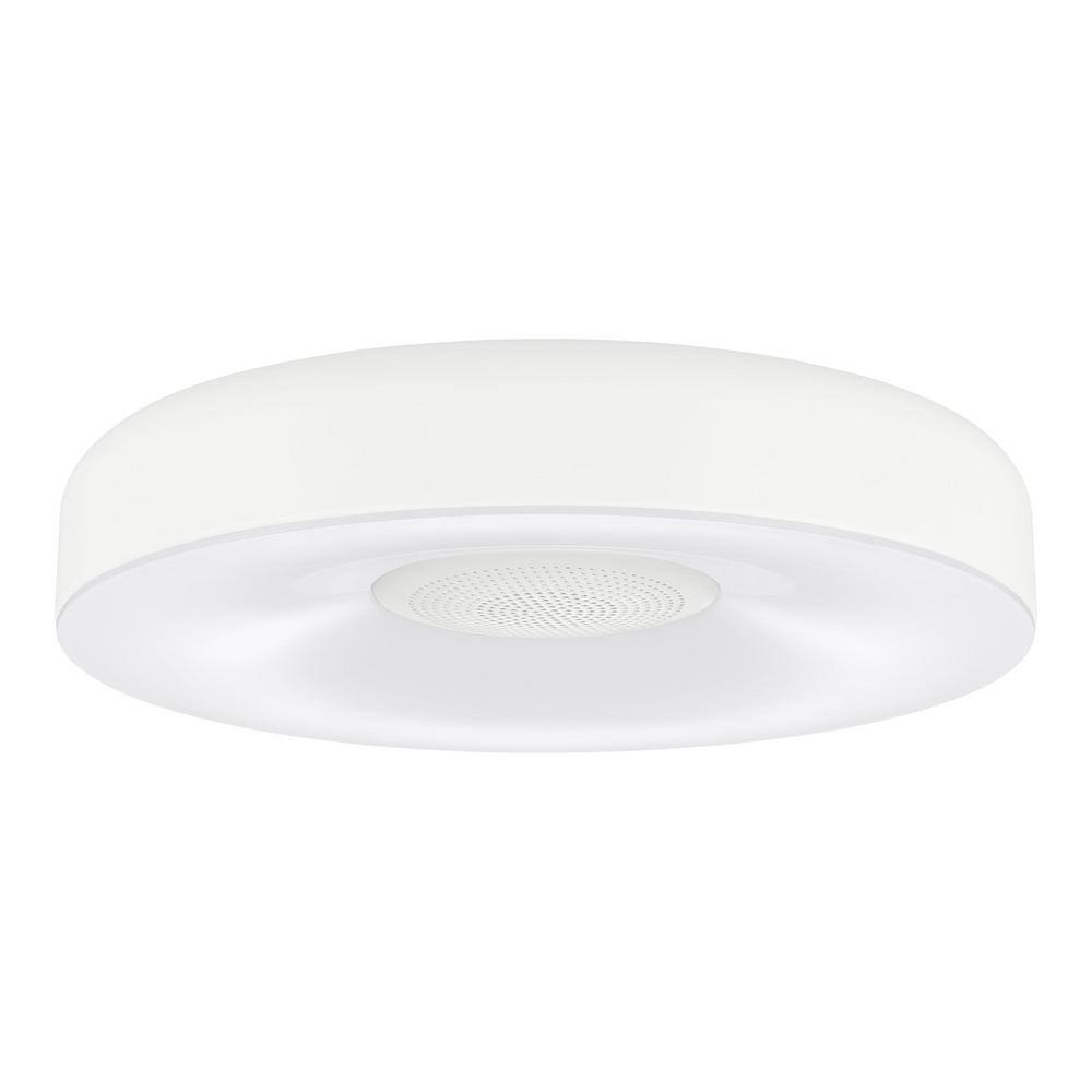 13 in. White Smart Gradient Light Flush Mount with Bluetooth Speaker Powered by Hubspace - Hercitys