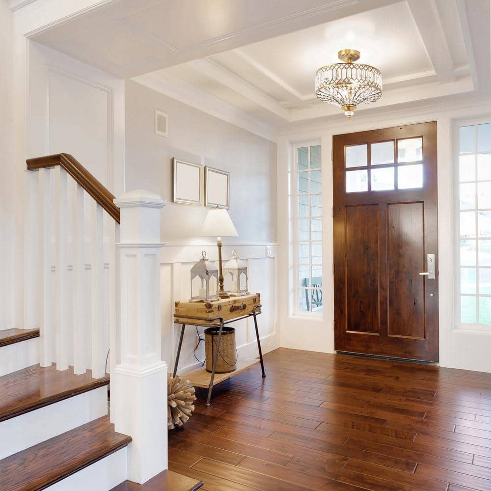 14.75 in. 2-Light Gold Semi-Flush Mount-Light with Tiered Jeweled Glass - Hercitys