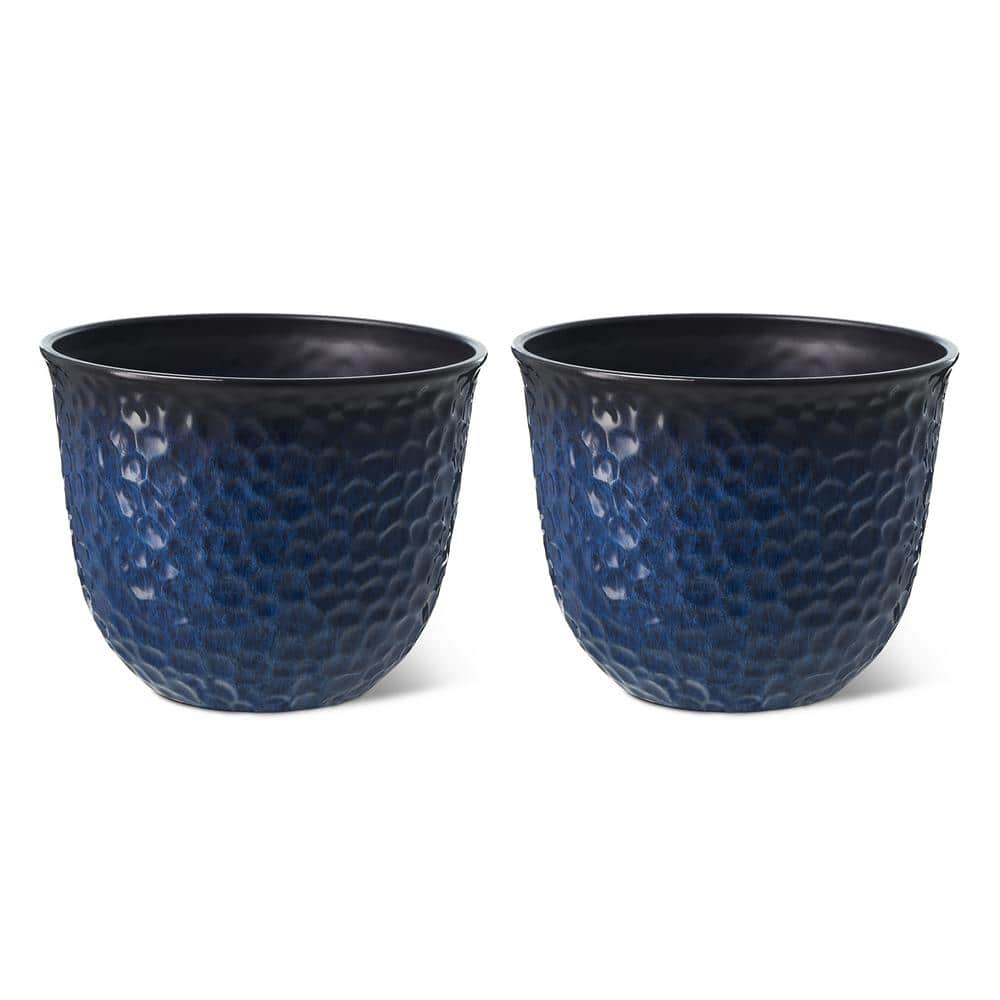 12 in. H Honeycomb Textured Cobalt Blue Faux Ceramic Pot Plastic Planter(Set of 2) - Hercitys