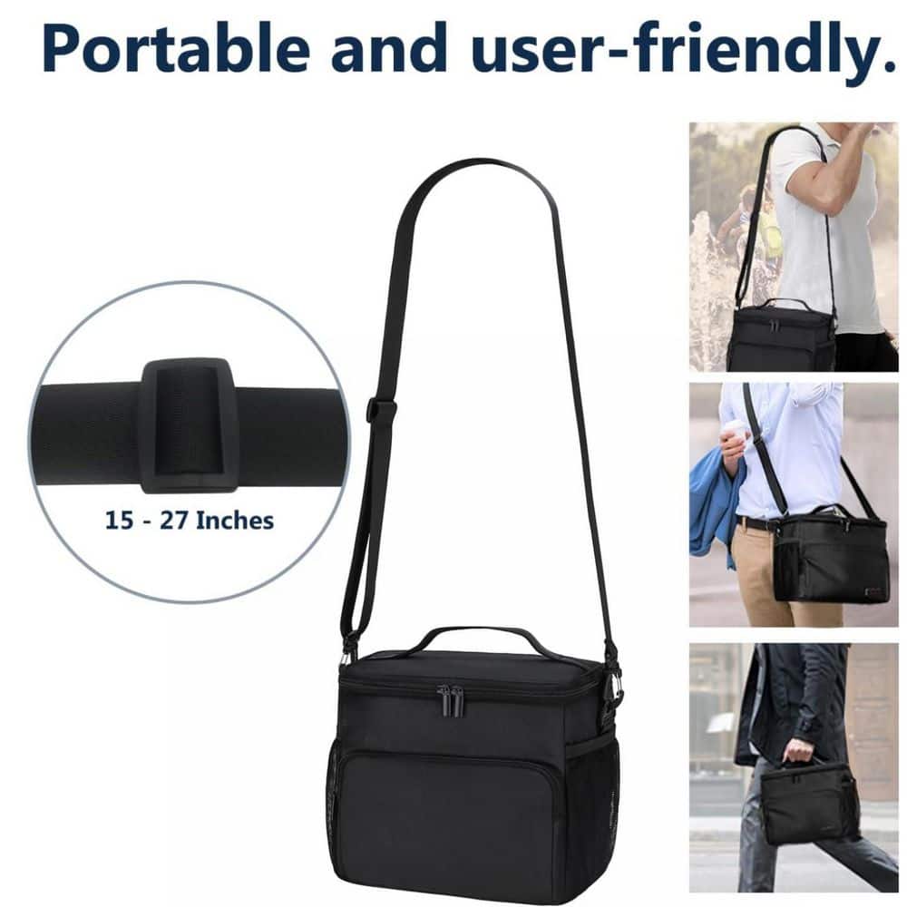 11 qt. 10L Insulated Leak Proof Lunch Box Bag Cooler with Food Grade Aluminum Lining and EPE Foam Insulation Black - Hercitys