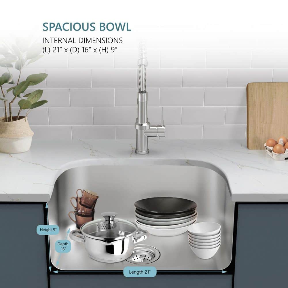 23 in. Undermount Single Bowl 18 Gauge Stainless Steel Kitchen Sink - Hercitys