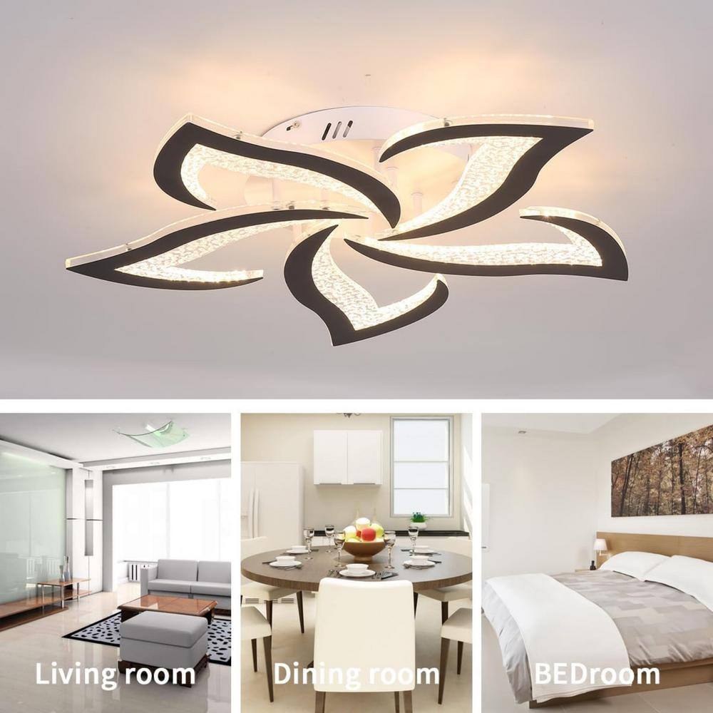 23.62 in. Black Selectable Flush Mount LED Ceiling Lights,Dimmable Flower Shape Ceiling Light Chancelier - Hercitys