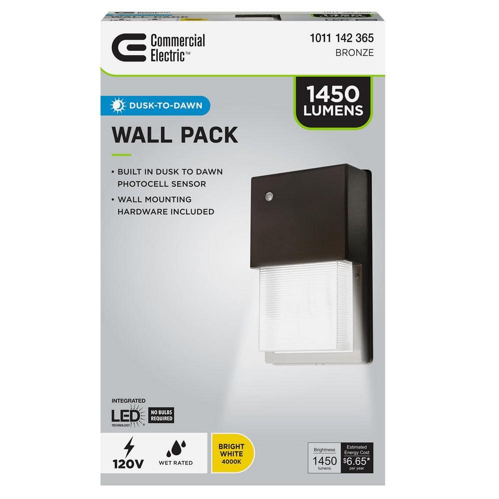 1450 Lumen Integrated LED Bronze Dusk to Dawn Wall Pack Light, 4000K - Hercitys