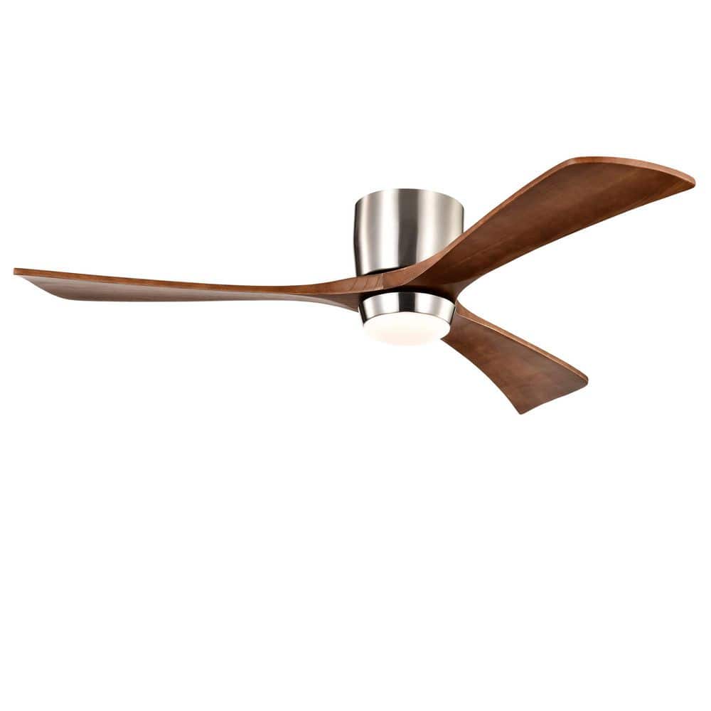 52 in. Indoor Brushed Nickel 3 Solid Wood Blades Integrated LED Ceiling Fan with Remote Control and Reversible DC Motor - Hercitys