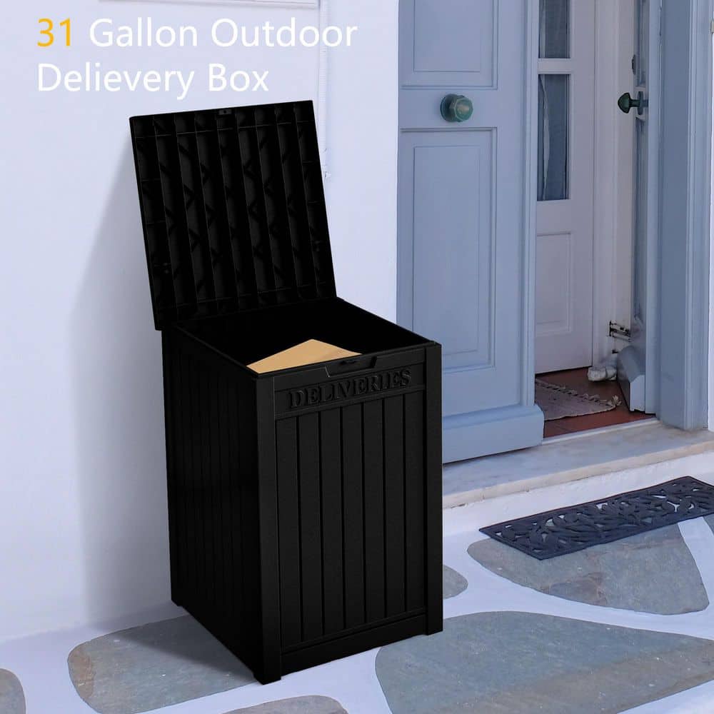 51 Gal. Waterproof Double-Wall Resin Deck Box with Lockable Lid in Black - Hercitys