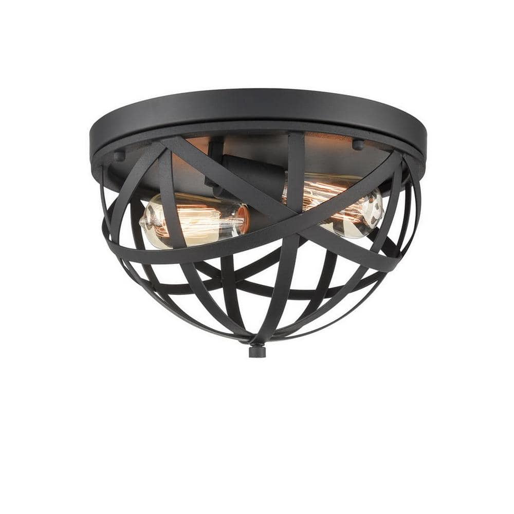 13.39 in. 2-Light Black Flush Mount with No Glass Shade and No Light Bulb Type Included (1-Pack) - Hercitys