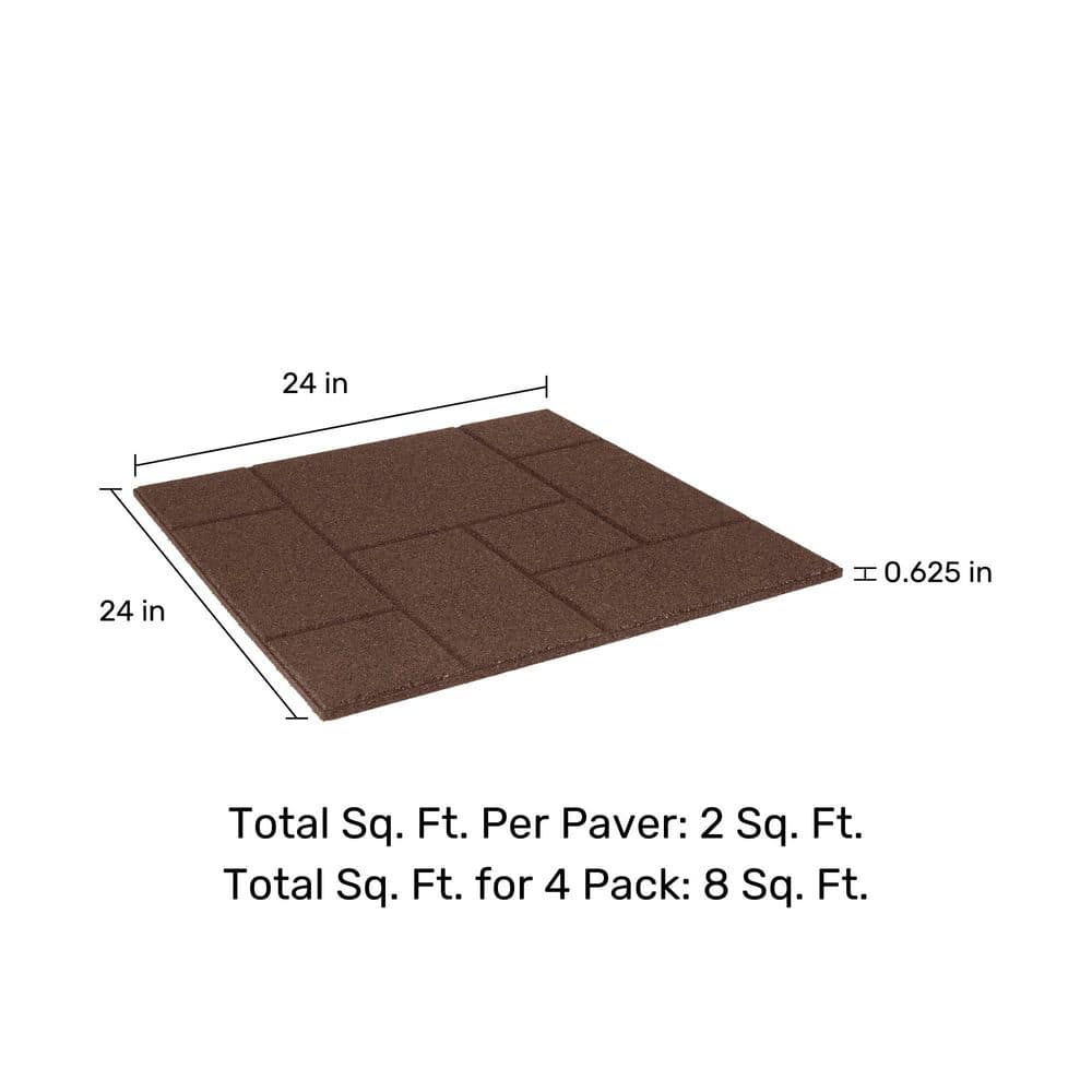 24 in. x 24 in. x 5/8 in. Brown Dual-Sided Rubber Paver (4-Pack) - Hercitys