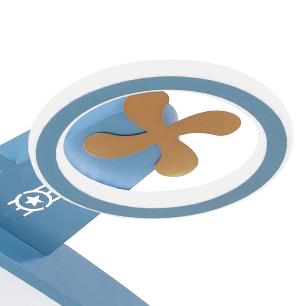 23.62 in. Blue and Gold Creative Airplane-Shaped Dimmable Flush Mount Ceiling Light with Remote and Integrated LED Light - Hercitys