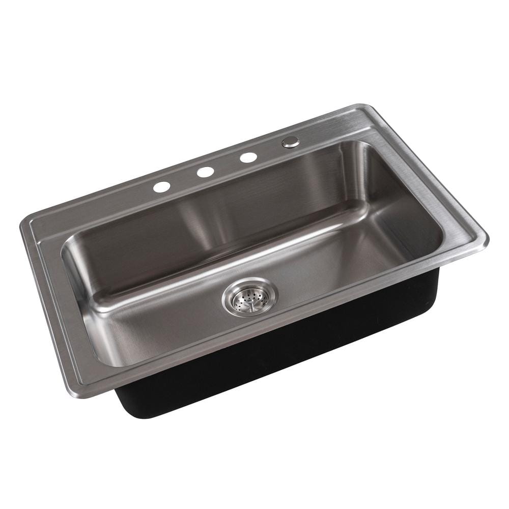 33 in. Overmount Single Bowl 18 Gauge Satin Stainless Steel Kitchen Sink - Hercitys