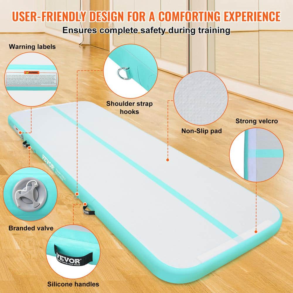 118.1 in. L x 39.8 in. W Gymnastics Air Mat 4 in. Thickness 32.34 sq. ft. Inflatable Gymnastics Tumbling Mat Green - Hercitys