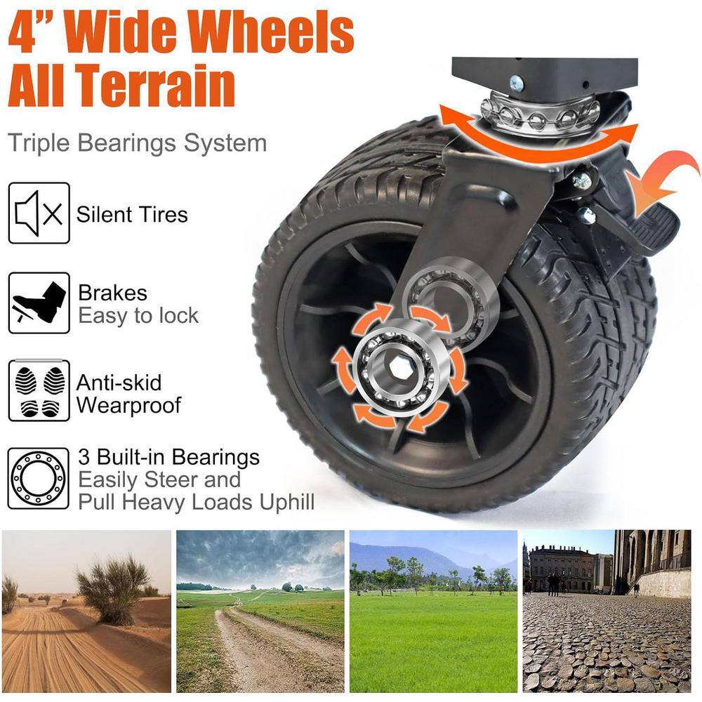 29 cu. ft. Antique White+Gray Steel Folding Wagon, Adjustable Handle & Drink Holders-Convenient Folding Garden Cart - Hercitys