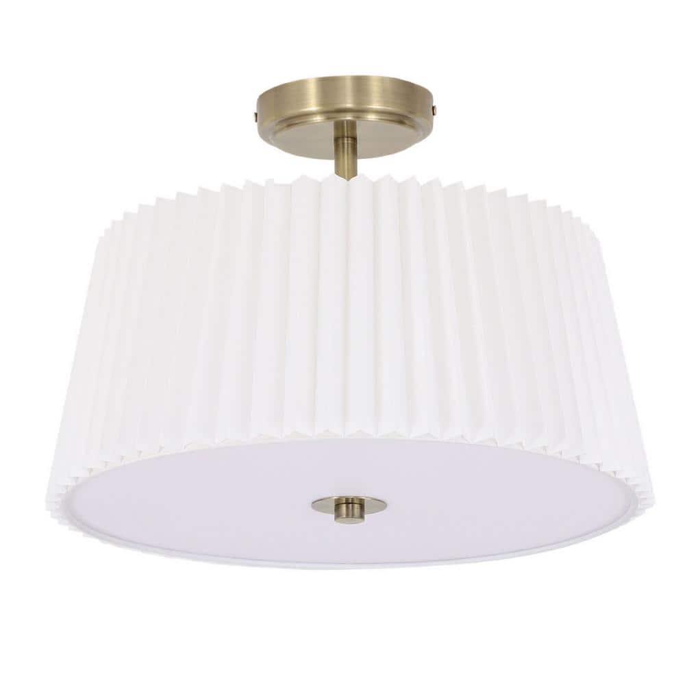 16 in. Modern 3-Light White Fabric Semi-Flush Mount Ceiling Light with Pleated Shade - Hercitys