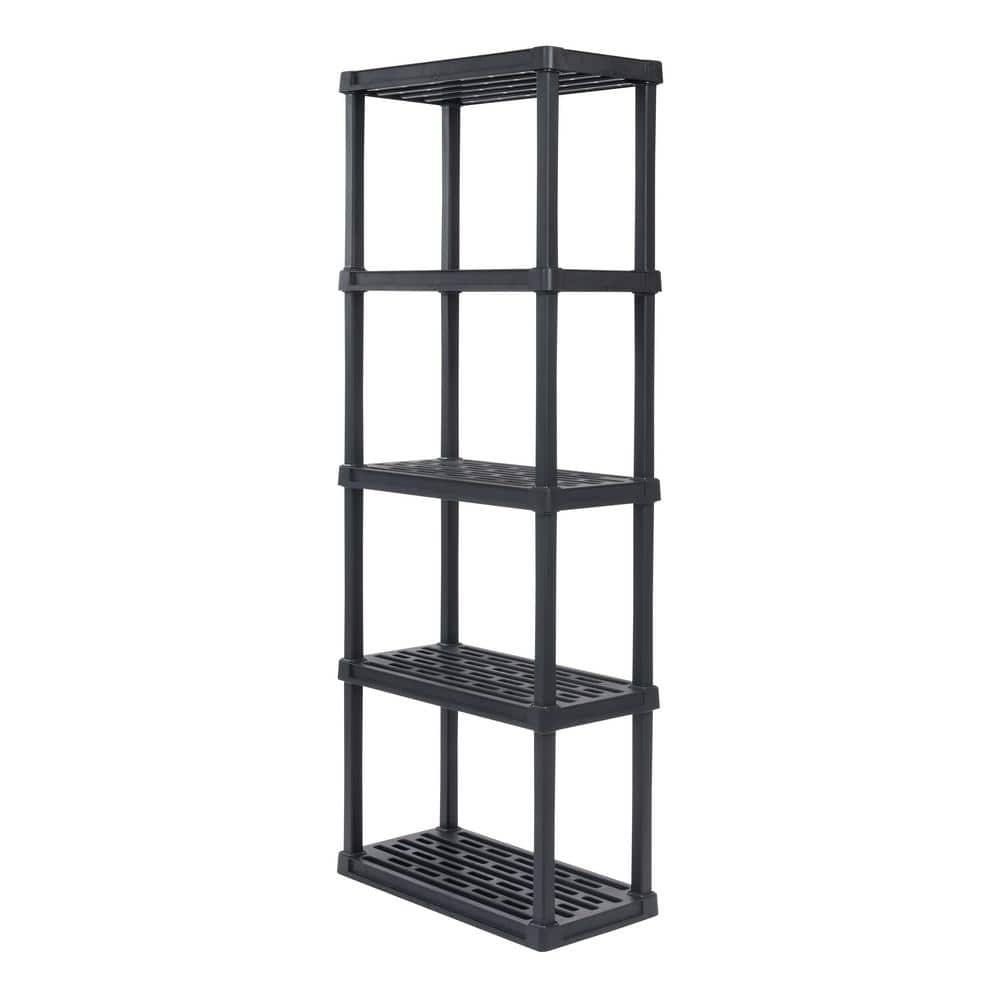 5-Tier Medium Plastic Garage Storage Shelving Unit, Black (12 W x 64 H x 24 D) - Hercitys