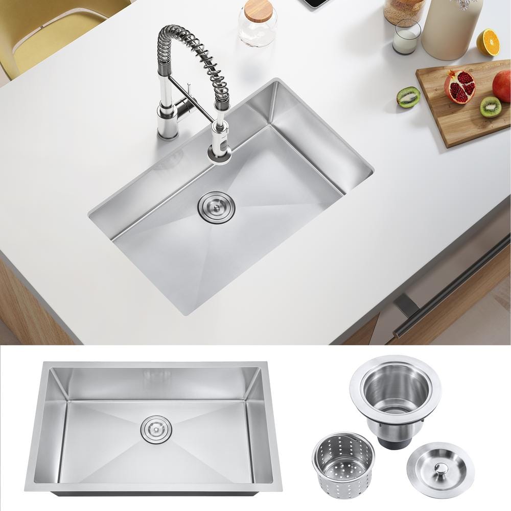 30 in Undermount Single Bowl 20 Gauge Stainless Steel Kitchen Sink with Strainer - Hercitys