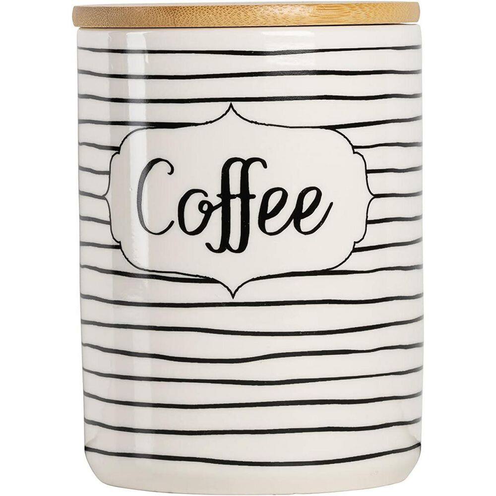 3 Piece Set Ceramic/Bamboo Coffee, Sugar, Flour Kitchen Canister, Everyday Black/White - Hercitys