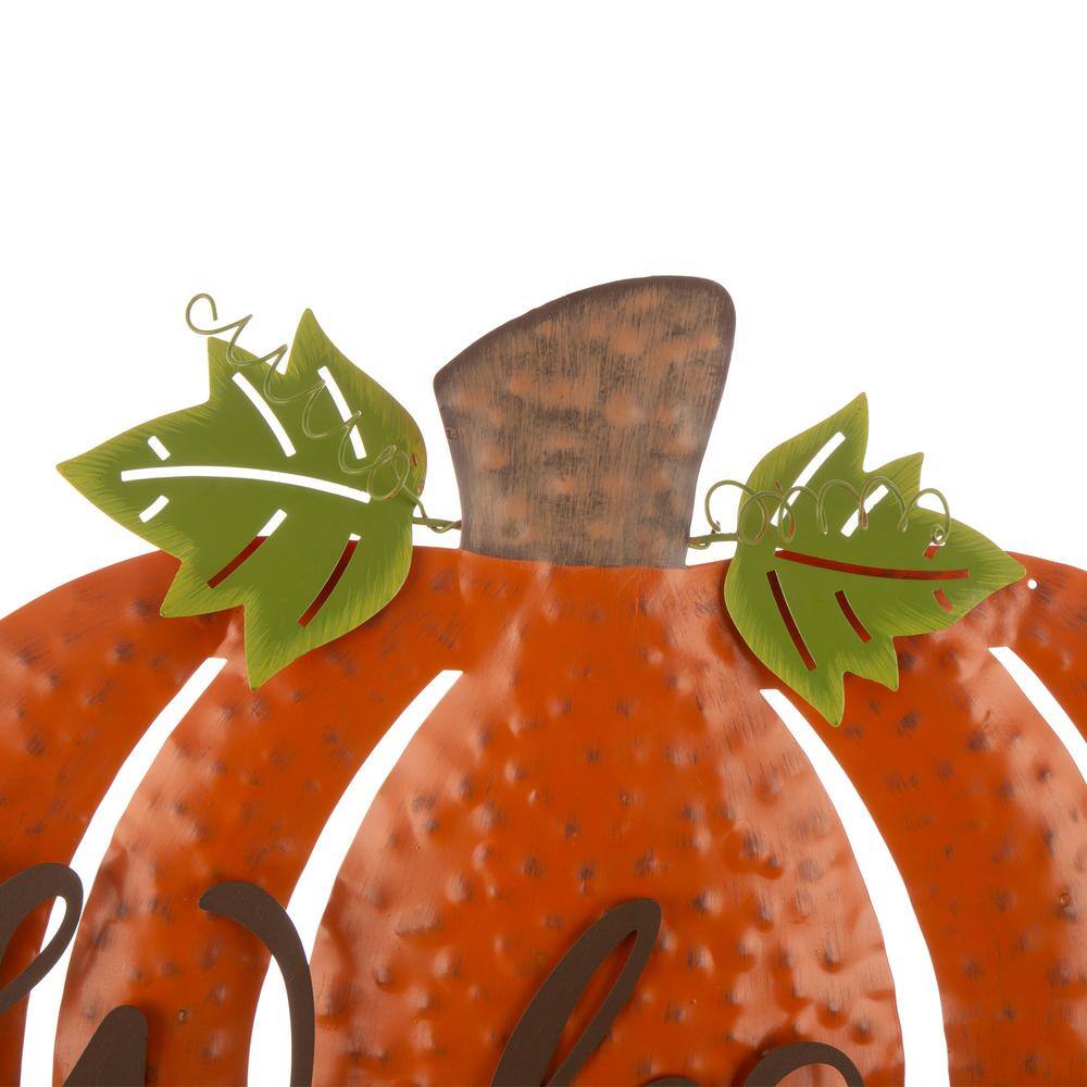29.72 in. H Fall Metal Pumpkin Yard Stake/Standing/Hanging Sign (KD, 3-Function) - Hercitys