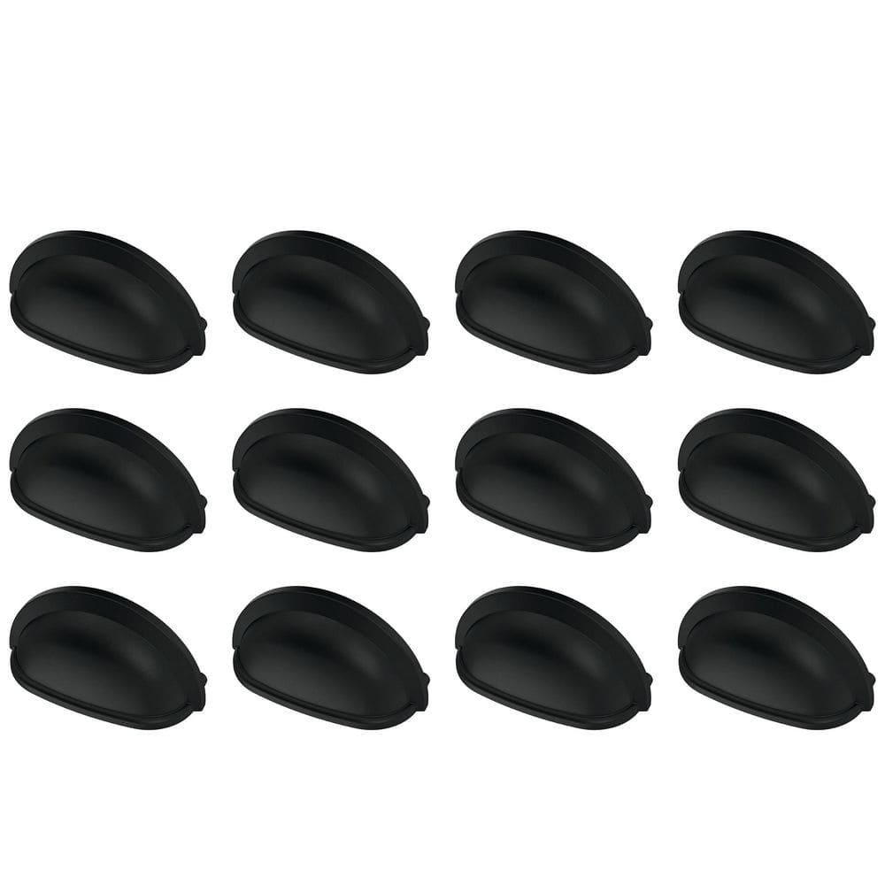12-Pack Cup 3 in. (76 mm) Classic Matte Black Cabinet Drawer Cup Pulls - Hercitys