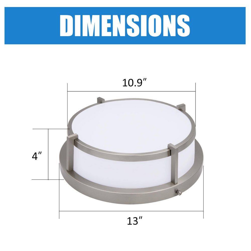 13 in. Brushed Nickel Dimmable Flush Mount with Plastic Shade Dim to Warm 2700K-4000K and Integrated LED Light - Hercitys