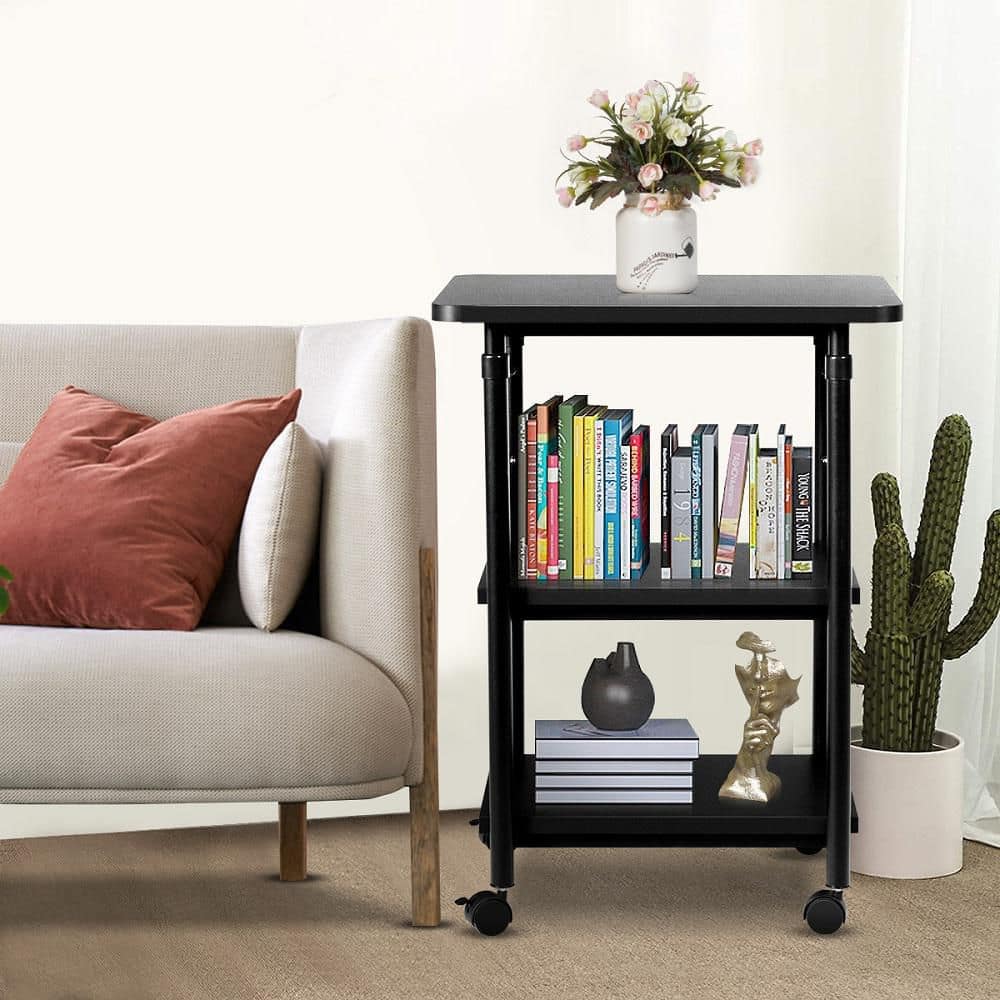 3-Tier Adjustable Rolling Under Desk Printer Cart with 3 Storage Shelves Printer Stand for Home Office Black - Hercitys