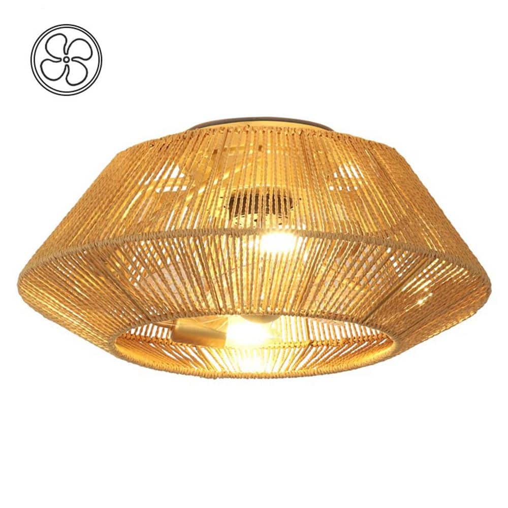 18.4 in. Indoor Yellow Low Profile Ceiling Fan with Lighting Small Flush Mount Ceiling Fan with Remote - Hercitys