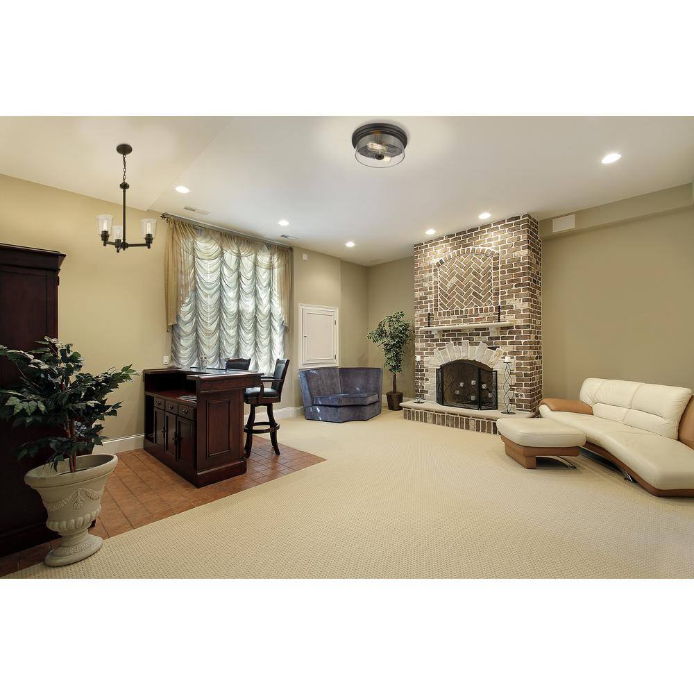 12 in. 2-Light Matte Black Flush Mount with Clear Seedy Shade - Hercitys