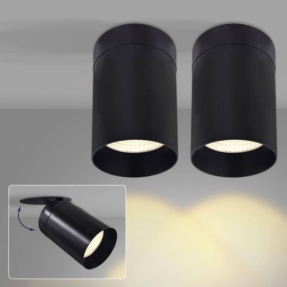 3 in. 15-Watt Color Selectable Integrated LED Cylinder Downlight Flush Mount 5CCT Dimmable 1000LM ETL Black 2 Pack - Hercitys