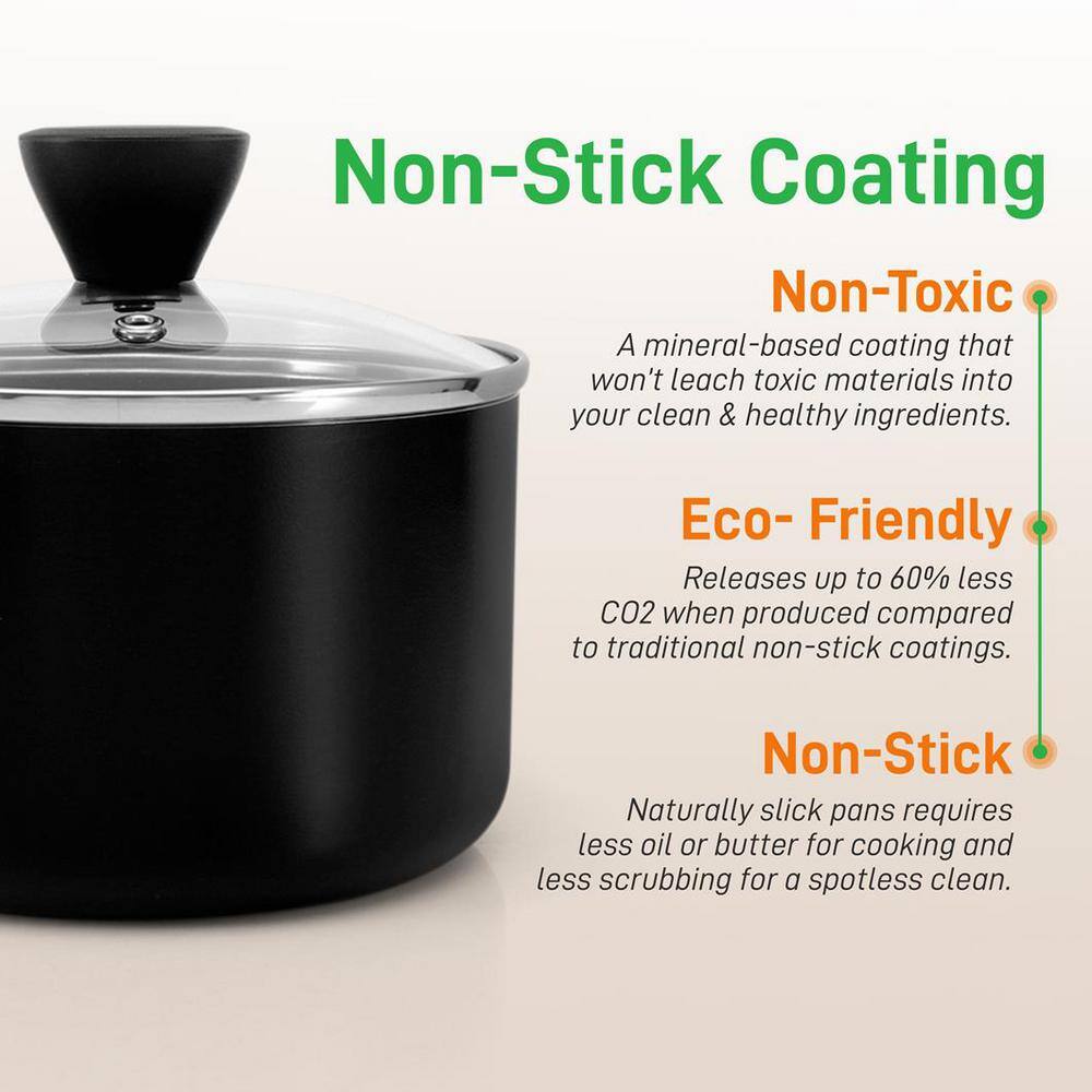 13-Piece Aluminum Stylish Kitchen Cookware Set, Non-Stick in Black - Hercitys