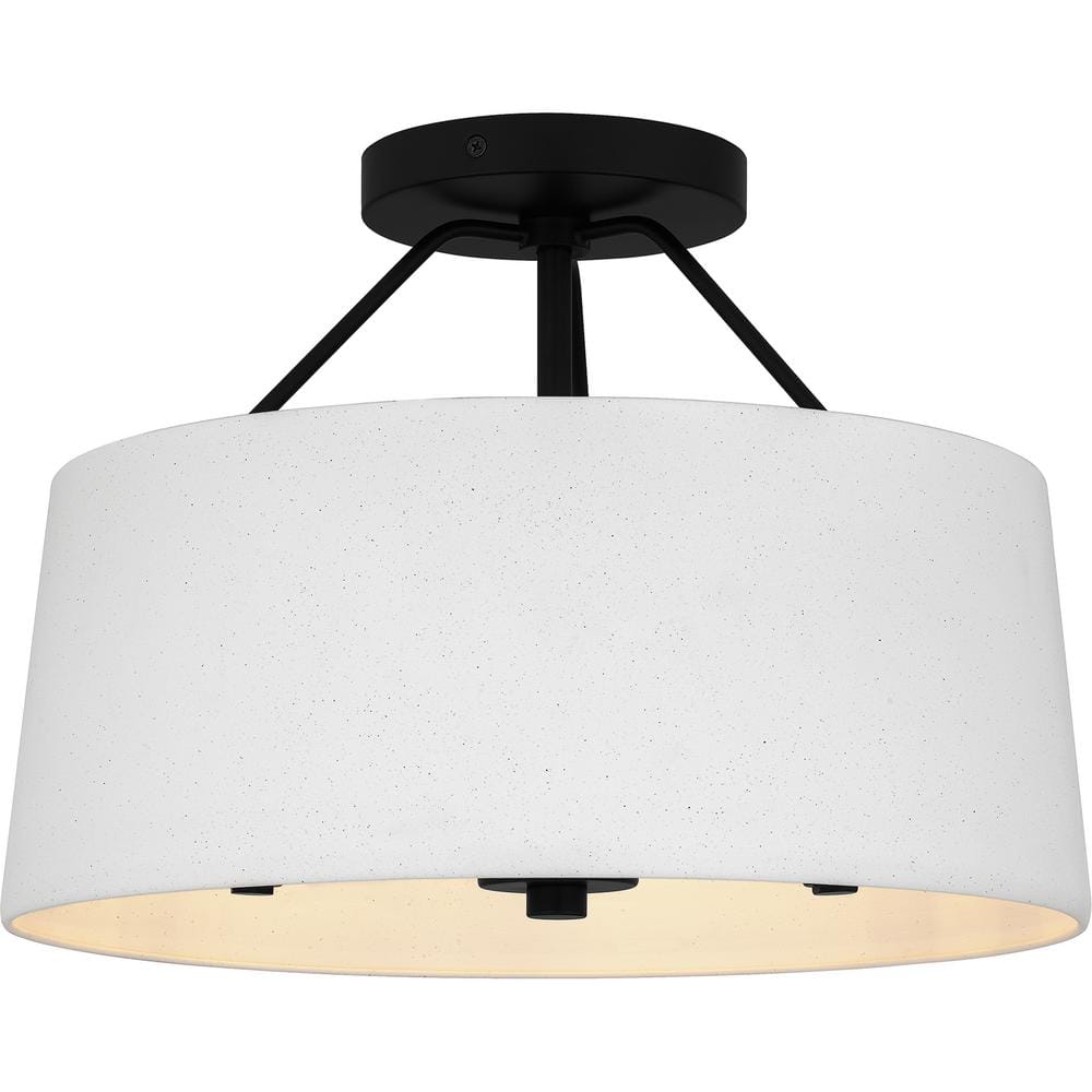 14 in. 3-Light Matte Black Semi-Flush Mount with Faux Concrete Metal Shade and No Bulbs Included - Hercitys