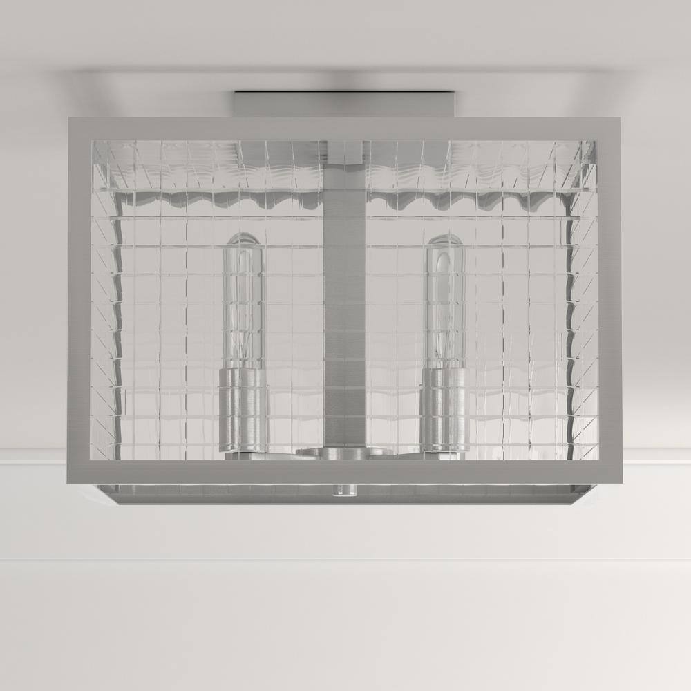 12 in. 3-Light Brushed Nickel Flush Mount with Etched Clear Glass Shade - Hercitys