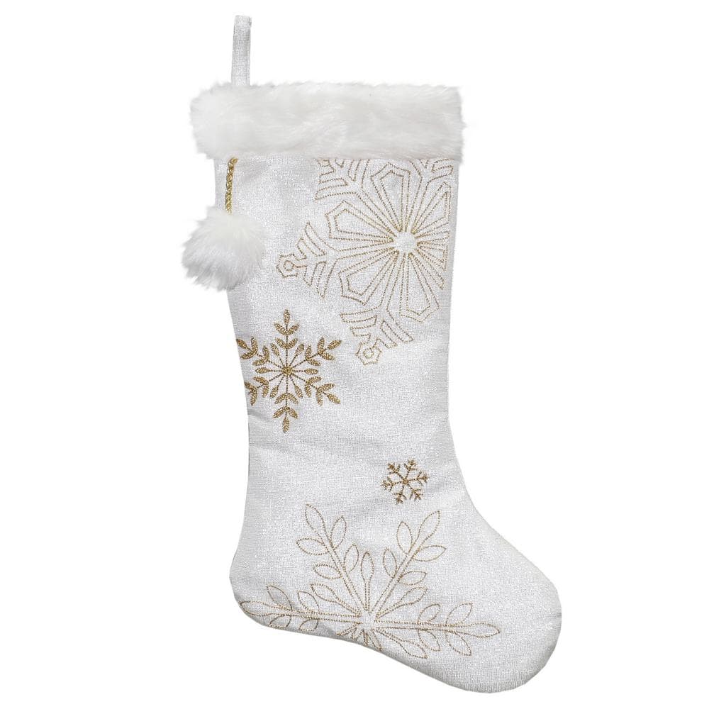 20 in. White Snowflakes Christmas Stocking with Cuff - Hercitys