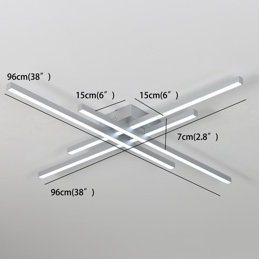38 in. 4 Lights Linear Modern Silver Integrated LED Dimmable Flush Mount for Living Dining Room - Hercitys